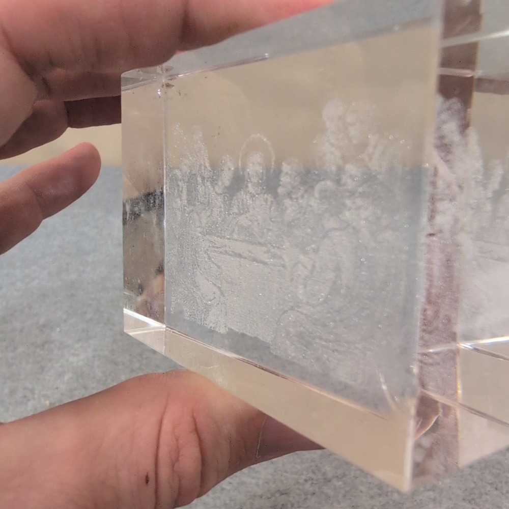 The Last Supper 3D Laser Etched Clear Crystal Paperweight Religious Block - Picture 3 of 5